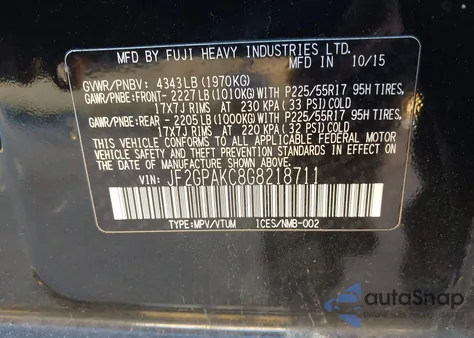 2016 Subaru Crosstrek 2.0I Limited z USA, uszkodzony, nr VIN JF2GPAKC8G8218711